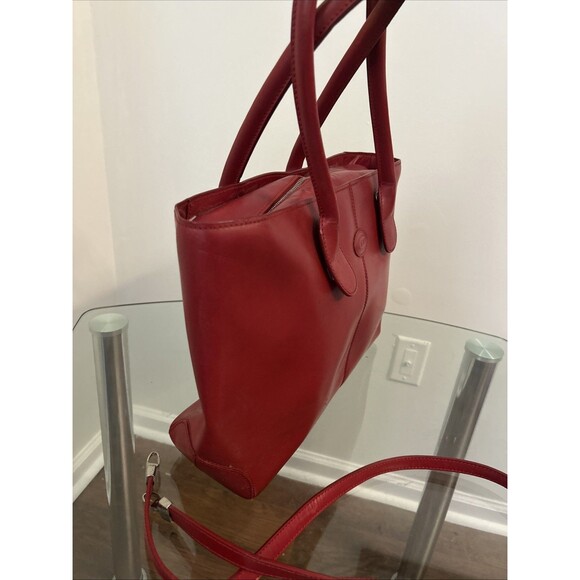TOD'S Top Handle Pebbled Leather Bag Women's Red Stitched Dual Top 12x8.5" - Picture 4 of 12